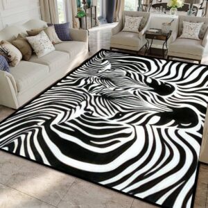 Zebra Couple Black and White Animal Skin Print Texture Non Slip Area Rug Mat Pad Runner Rugs Doormat Entry Rug Indoor Outdoor Living Room Bedroom Modern Home Decor