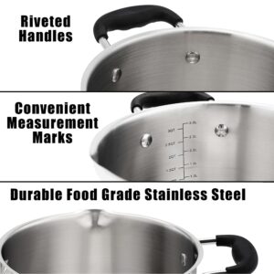 Rorence Stainless Steel Stock Pot with Pour Spout & Silicone Handles & Glass Lid with Strainer - 3.7 Quart