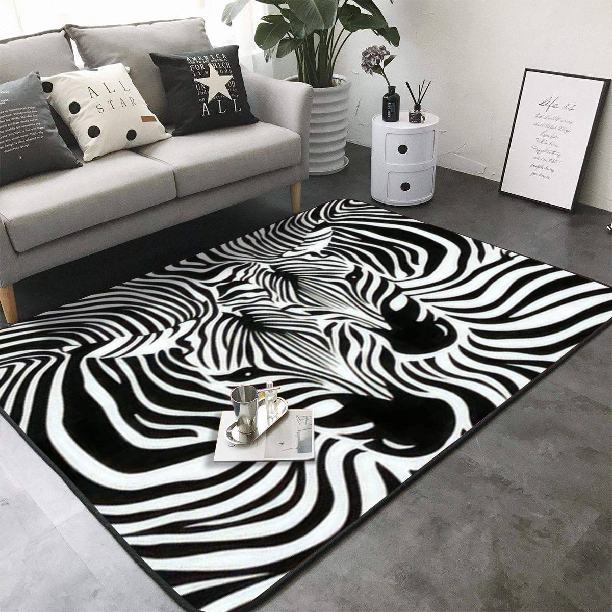 Zebra Couple Black and White Animal Skin Print Texture Non Slip Area Rug Mat Pad Runner Rugs Doormat Entry Rug Indoor Outdoor Living Room Bedroom Modern Home Decor