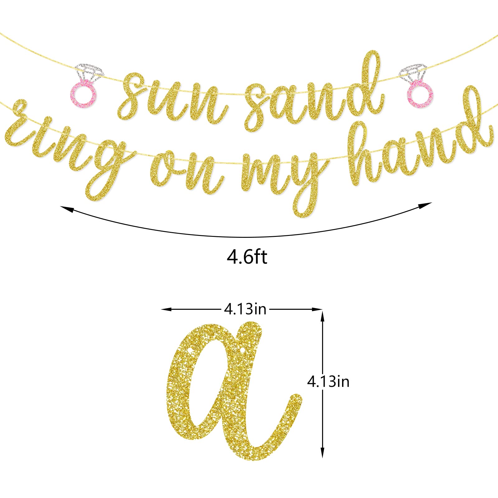 Sun Sand Ring On My Hand, Beach Bachelorette Party Decorations, Engagement Wedding Bridal Shower Garland Bunting Supplies, Pre-Assembled (Gold)