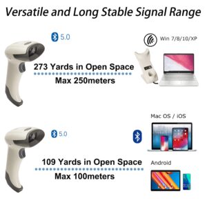 TEEMI 1D 2D Bluetooth Barcode Scanner with Intelligent USB Cradle Charge Station Wall Mounted, Auto Activate Omni-Directional Hands-Free Scanning Mode, Wireless Charging White Color