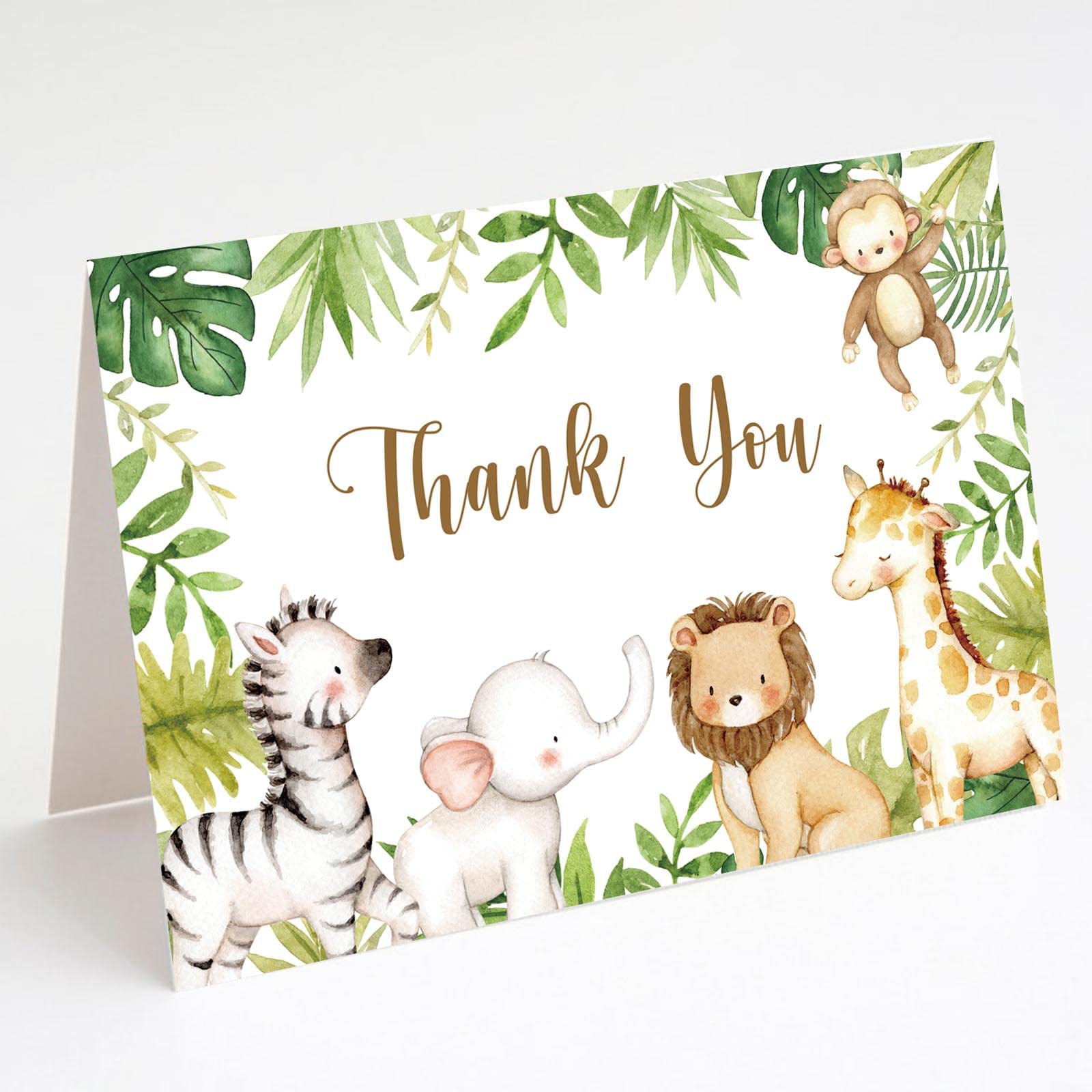 Jungle Safari Thank You Cards With Envelopes, 50 Jungle Animals Baby Shower Thank You Notes, 4 x 6 Thank You Cards Safari Baby Shower & Wild One Birthday Party