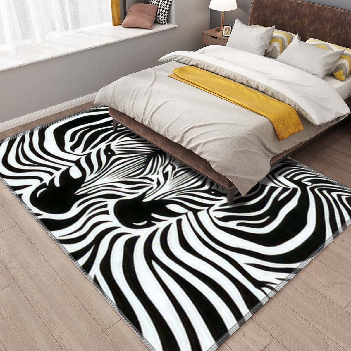 Zebra Couple Black and White Animal Skin Print Texture Non Slip Area Rug Mat Pad Runner Rugs Doormat Entry Rug Indoor Outdoor Living Room Bedroom Modern Home Decor