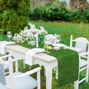 TURSTIN Artificial Grass Table Runners 14 x 48 Inch Green Grass Tabletop Synthetic Grass Carpet Rug Table Decorations for Spring Summer, Wedding, Birthday Party Decor