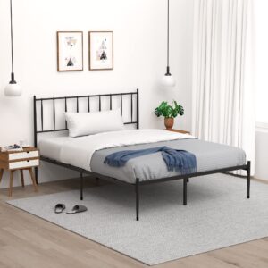 Amyove Queen Size Platform Bed with Metal Headboard, Bed Frame Mattress Foundation with Slat Support and 12.3" Storage Height No Box Spring Needed (Black + Metal, Queen)