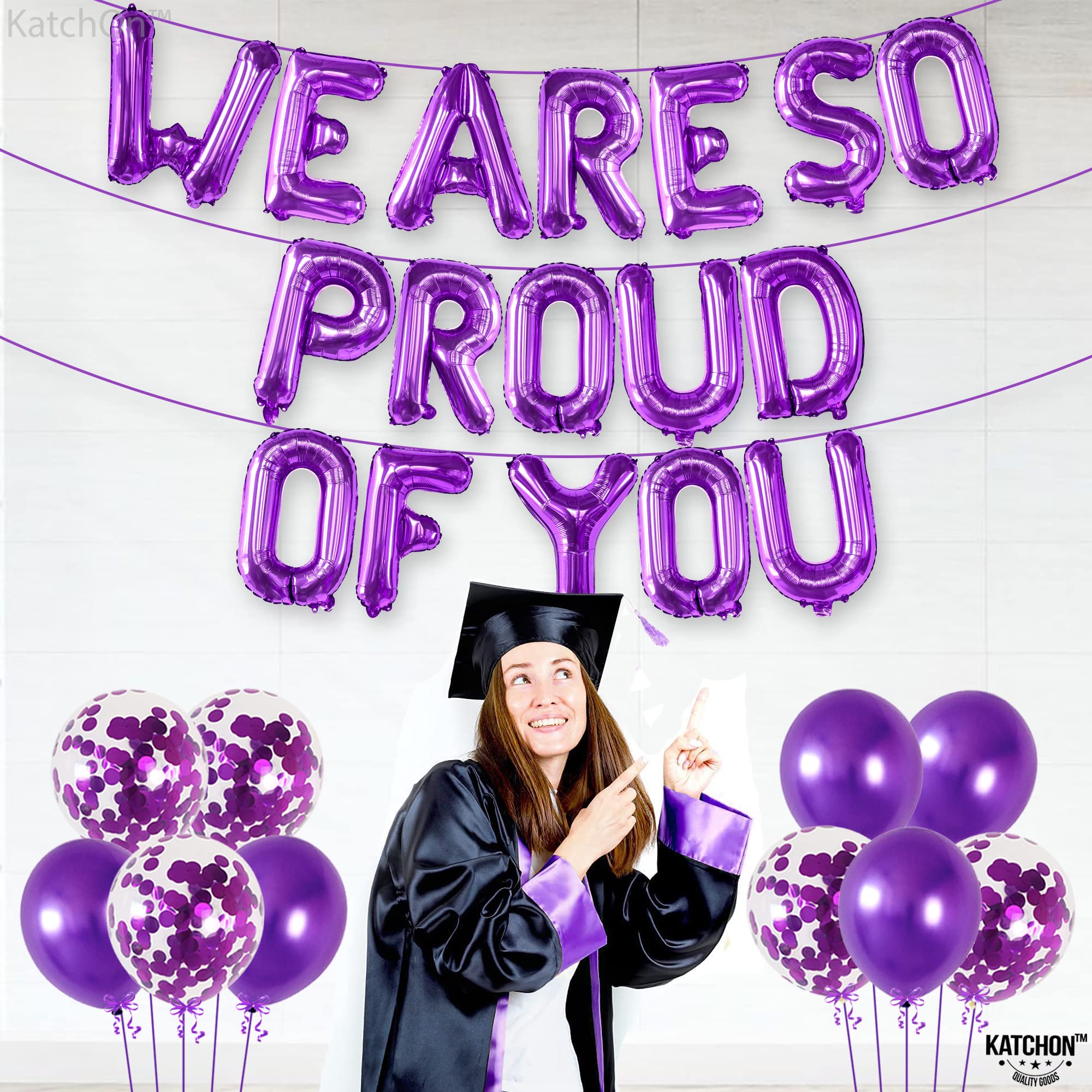 Katchon, We Are So Proud of You Balloons - 16 Inch, Pack of 27 | Congratulations Balloons, Rose Gold Graduation Decorations Class of 2024 | Graduation Foil Balloons, Graduation Balloons Class of 2024