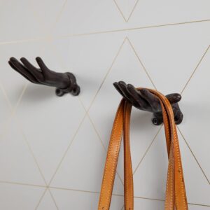 Danya B. "Palms Up Dark Brown Cast Iron Wall Mount Hook Set (Set of 2), Entryway Hooks or Unique Room Décor for Hanging Coats, Purses, Scarves, or Jewelry