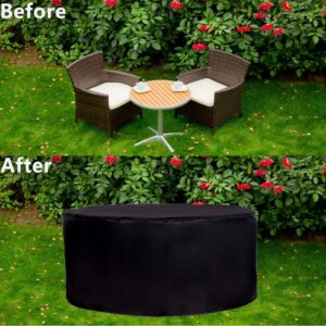 QIAOH Round Patio Table Covers 56x30in, Patio Furniture Set Covers 420d Outdoor Furniture Covers Waterproof Garden Table Chairs Set Covers Heavy Duty Cover Uv Resistant Dustproof