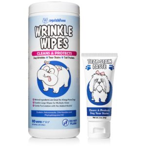 squishface tear stain paste (2oz) & 5x7 wipes bundle - anti-itch, deodorizing, tear stain remover – great for english bulldog, pugs, frenchie, bulldogs, french bulldogs & any breed