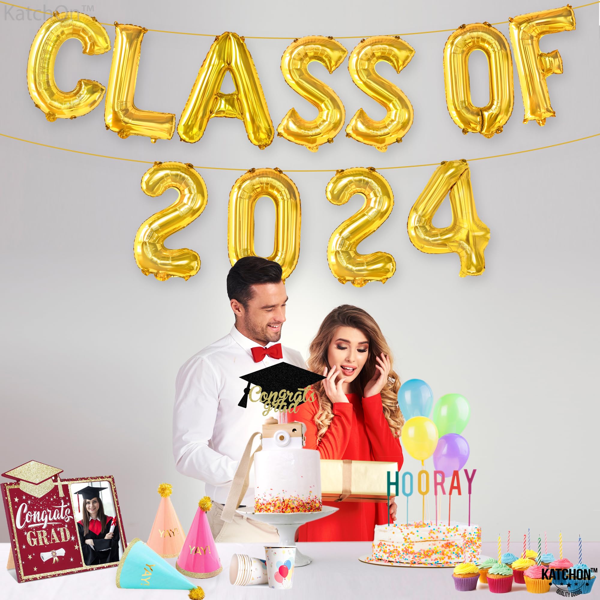 KatchOn, Gold Class of 2024 Balloons - 16 Inch | Graduation Balloons for Graduation Decorations Class of 2024 | Class of 2024 Decorations, Graduation Balloons Class of 2024 | Graduation Decorations