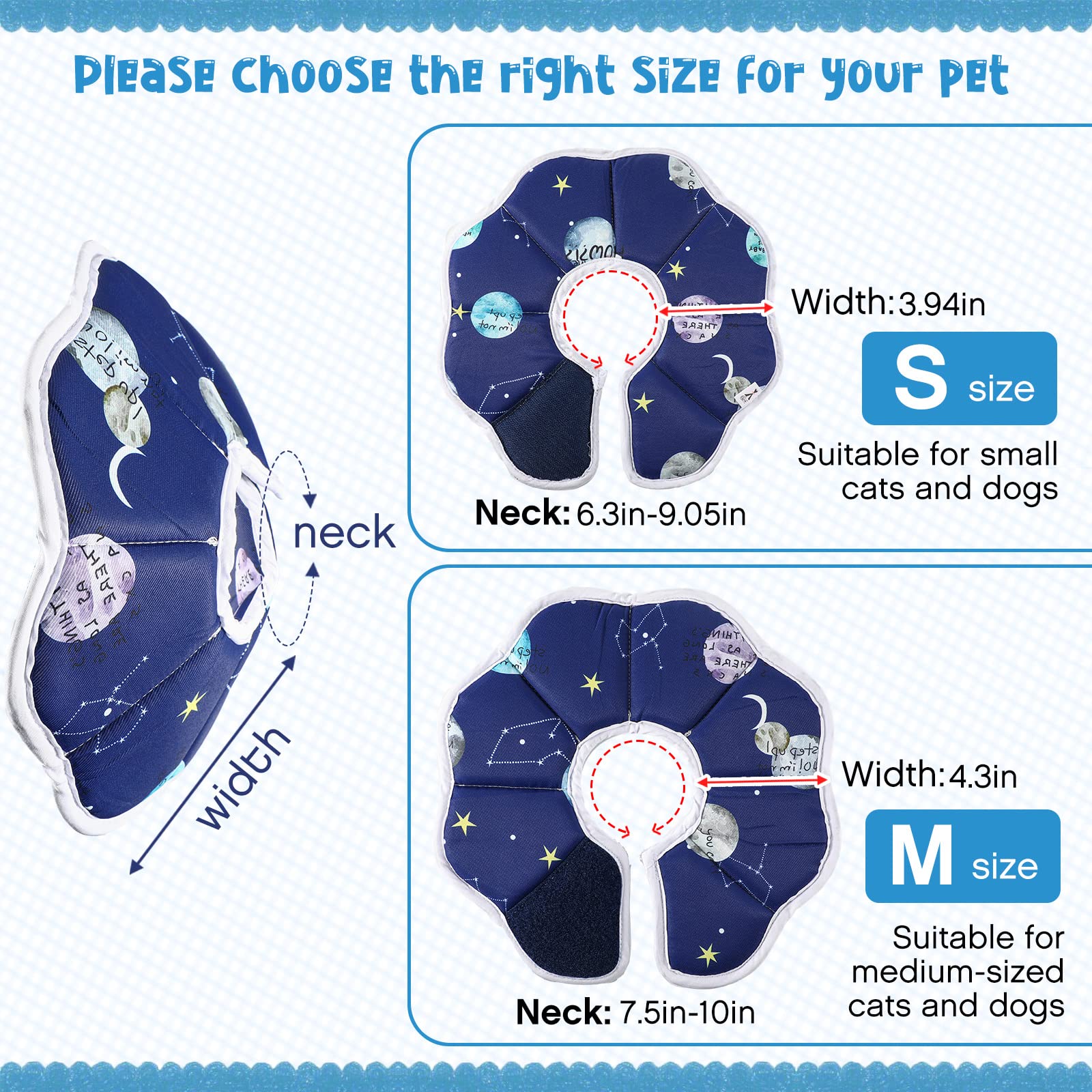 Soft Cat Cone Collar Adjustable Recovery Cat Cone Waterproof Protection Postoperative Kitten Starry Sky Blue Cat Collar Comfortable Protective Pet Collar for Cat Kitten Dogs Rabbits (Small)