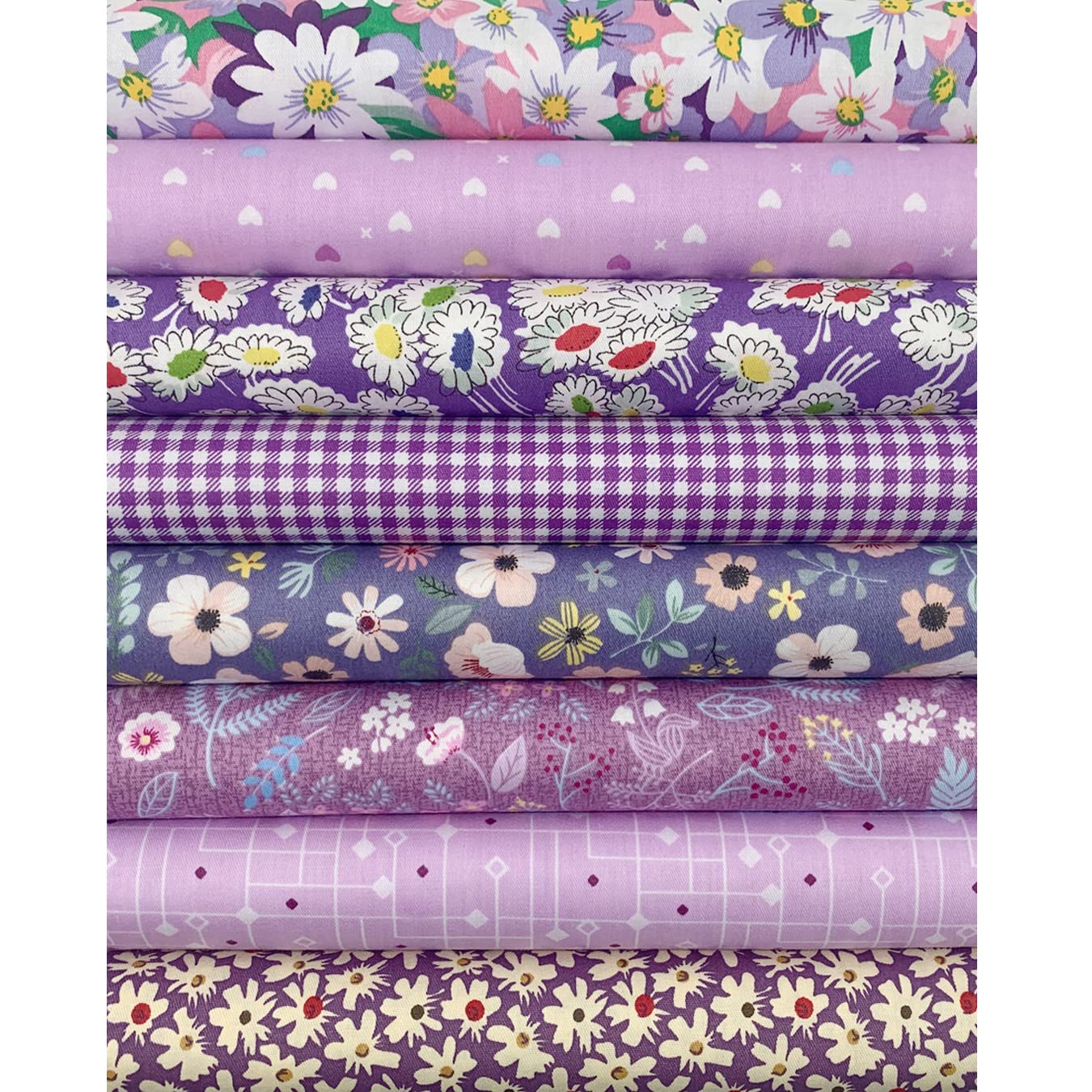 aufodata 8 Pieces 19.6" x 19.6" (50cm x 50cm) Cotton Fabric Squares Quilting Patchwork Floral Pattern Precut Fabric for DIY Quilting Sewing Crafting Artcraft (Purple)