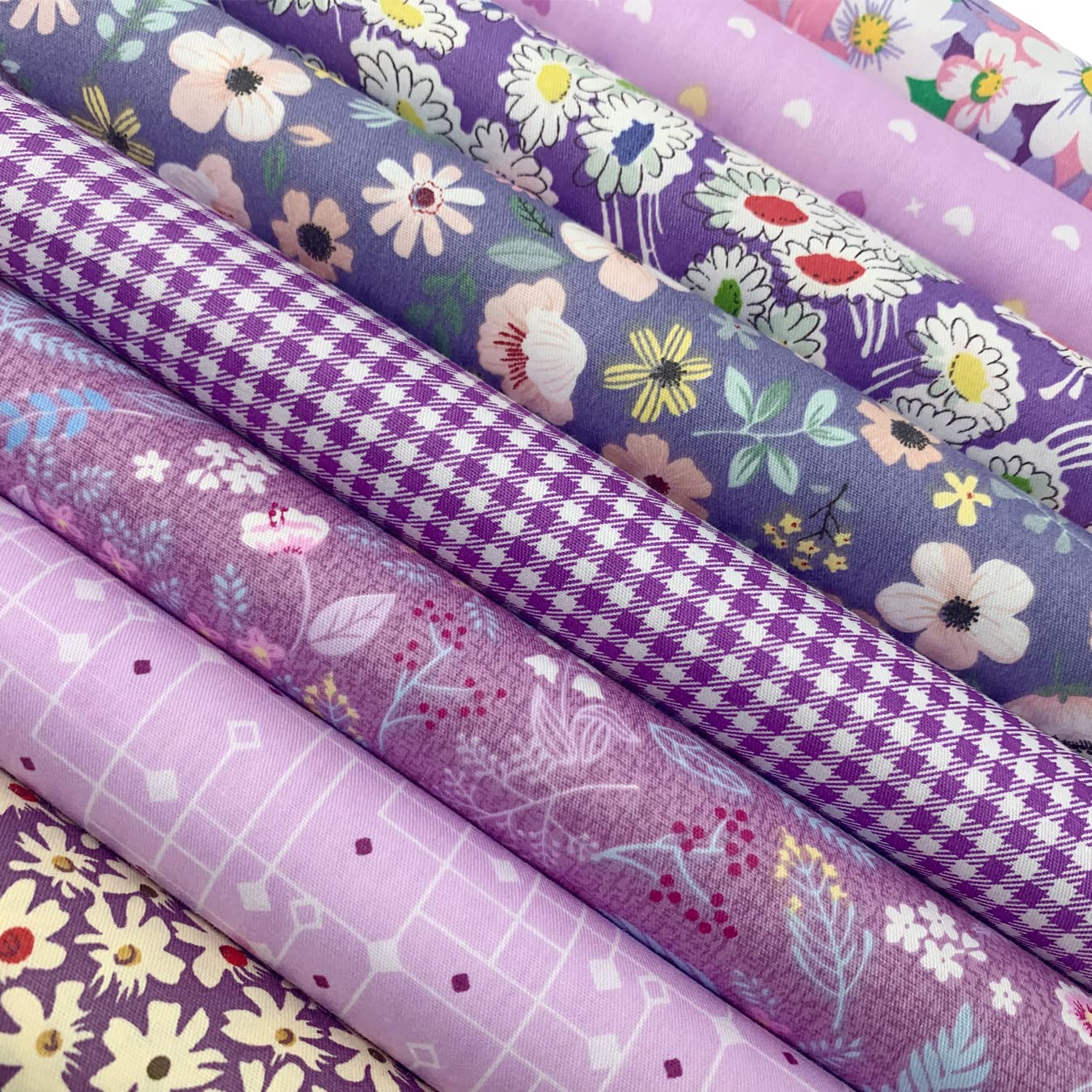 aufodata 8 Pieces 19.6" x 19.6" (50cm x 50cm) Cotton Fabric Squares Quilting Patchwork Floral Pattern Precut Fabric for DIY Quilting Sewing Crafting Artcraft (Purple)