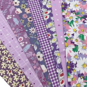 aufodata 8 Pieces 19.6" x 19.6" (50cm x 50cm) Cotton Fabric Squares Quilting Patchwork Floral Pattern Precut Fabric for DIY Quilting Sewing Crafting Artcraft (Purple)