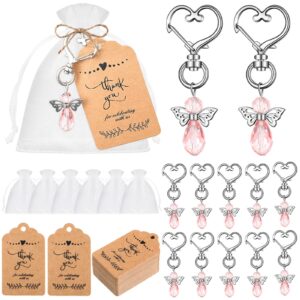 180 pieces angel design favors set 60 angel keychains 60 thank you tags 60 drawstring organza bags guest return favors thank you party favors for baby shower wedding birthday (pink)