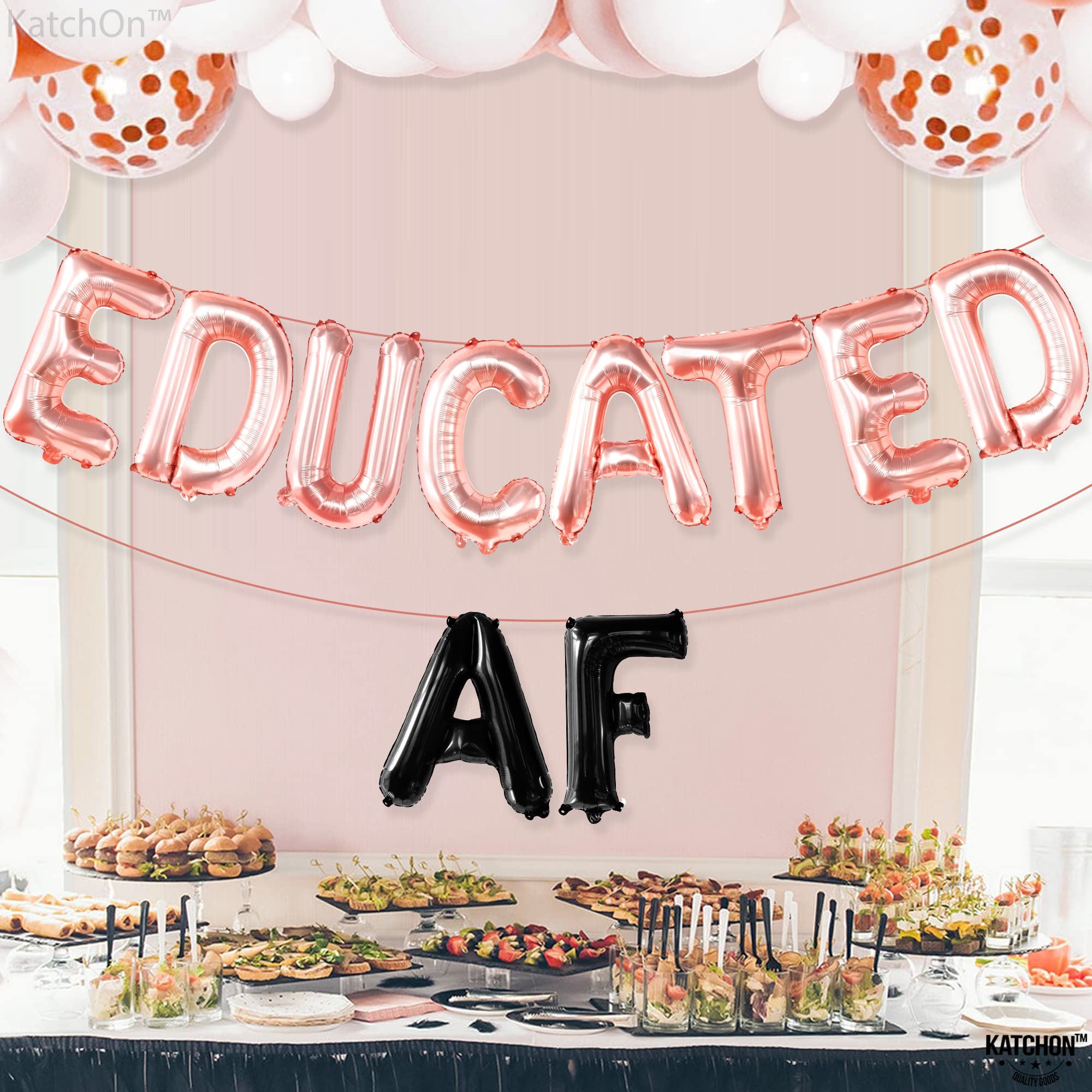 KatchOn, Rose Gold Educated AF Balloons Banner - 16 Inch | Educated AF Graduation Balloons for Graduation Decorations Class of 2024 | Educated AF Graduation Banner, 2024 Graduation Party Decorations