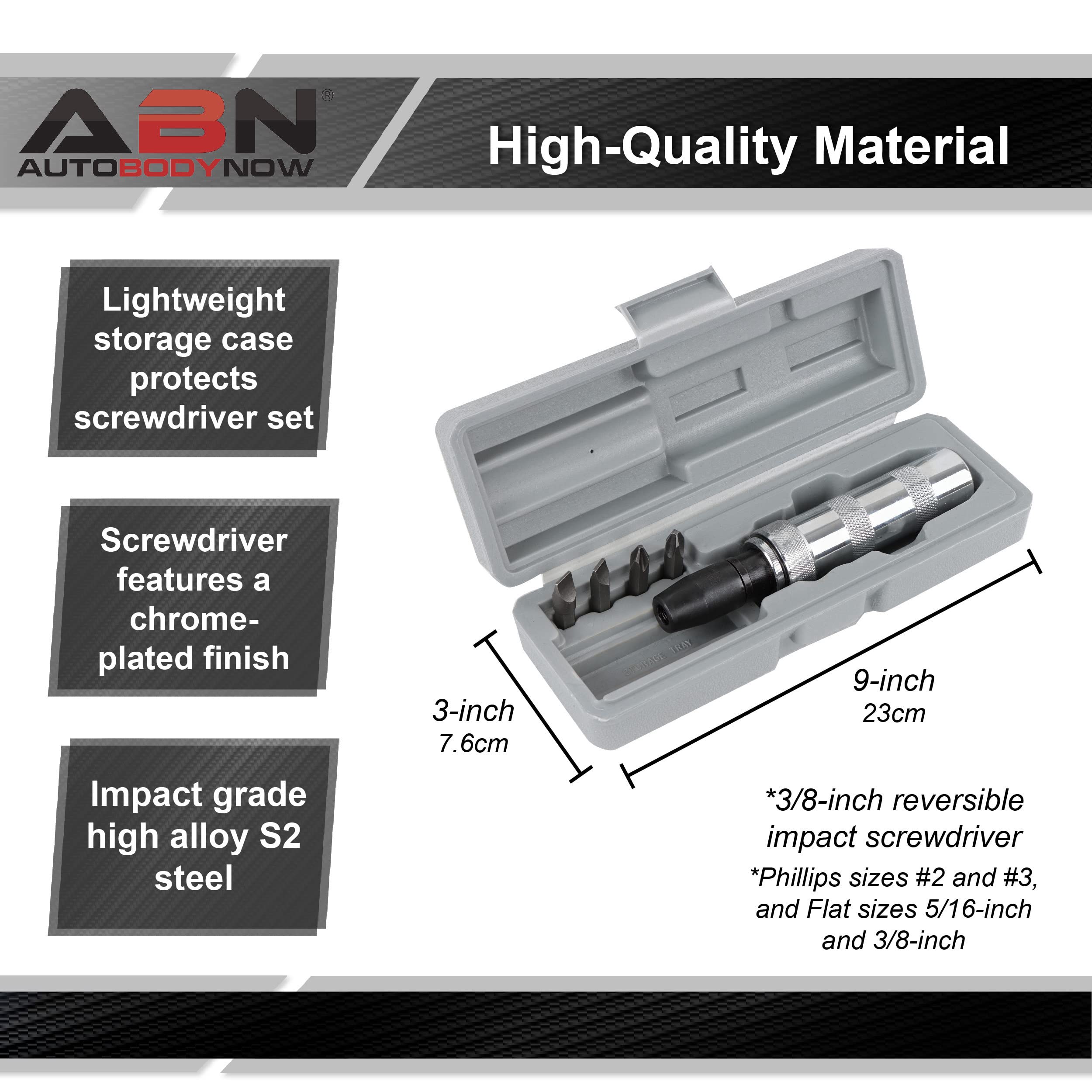 ABN Manual Reversible Impact Driver Set - Flathead 5/16 and 3/8in and Phillips #2 and #3 Hand Impact Driver Tool Bits