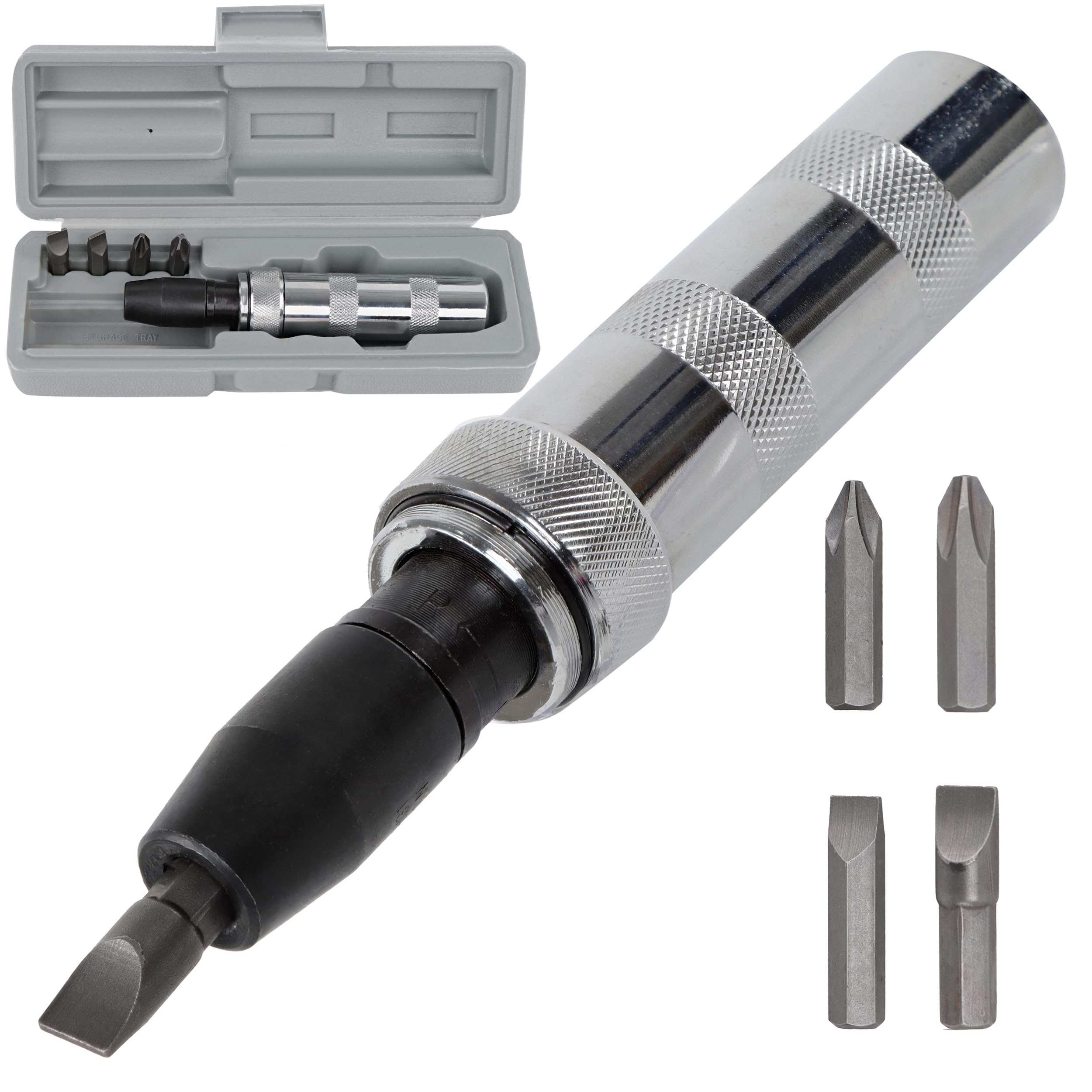 ABN Manual Reversible Impact Driver Set - Flathead 5/16 and 3/8in and Phillips #2 and #3 Hand Impact Driver Tool Bits