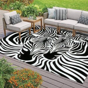 Zebra Couple Black and White Animal Skin Print Texture Non Slip Area Rug Mat Pad Runner Rugs Doormat Entry Rug Indoor Outdoor Living Room Bedroom Modern Home Decor