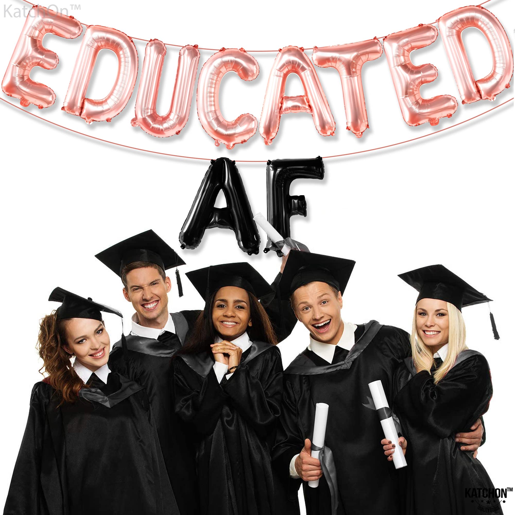 KatchOn, Rose Gold Educated AF Balloons Banner - 16 Inch | Educated AF Graduation Balloons for Graduation Decorations Class of 2024 | Educated AF Graduation Banner, 2024 Graduation Party Decorations