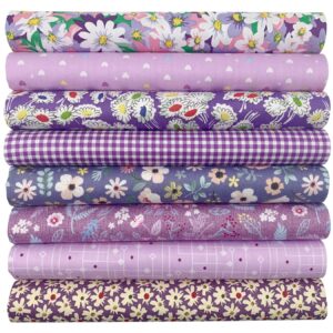 aufodata 8 pieces 19.6" x 19.6" (50cm x 50cm) cotton fabric squares quilting patchwork floral pattern precut fabric for diy quilting sewing crafting artcraft (purple)