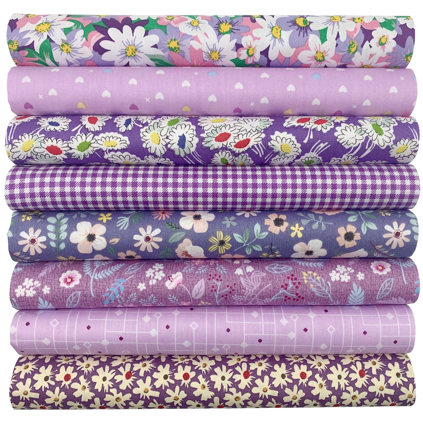 aufodata 8 Pieces 19.6" x 19.6" (50cm x 50cm) Cotton Fabric Squares Quilting Patchwork Floral Pattern Precut Fabric for DIY Quilting Sewing Crafting Artcraft (Purple)