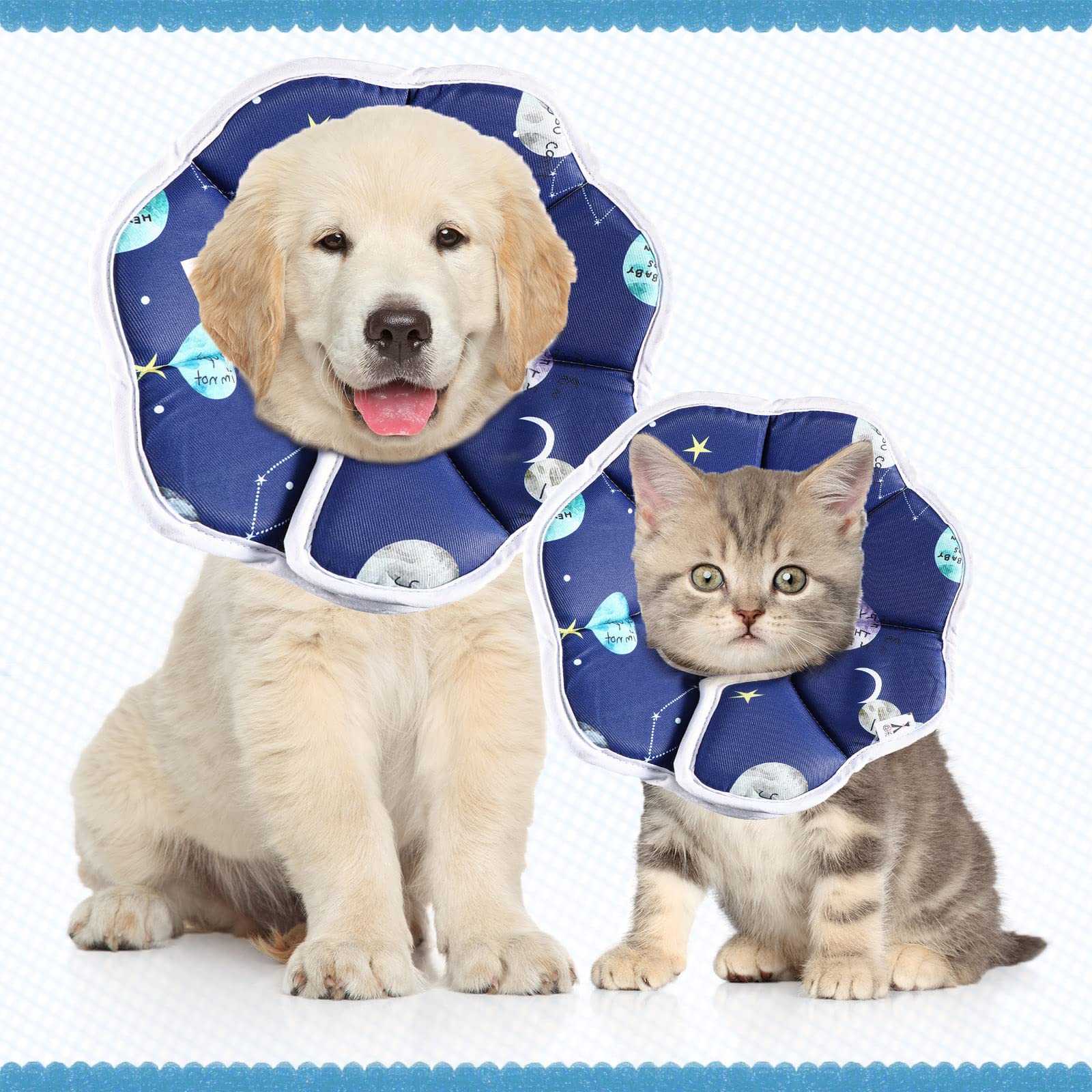 Soft Cat Cone Collar Adjustable Recovery Cat Cone Waterproof Protection Postoperative Kitten Starry Sky Blue Cat Collar Comfortable Protective Pet Collar for Cat Kitten Dogs Rabbits (Small)