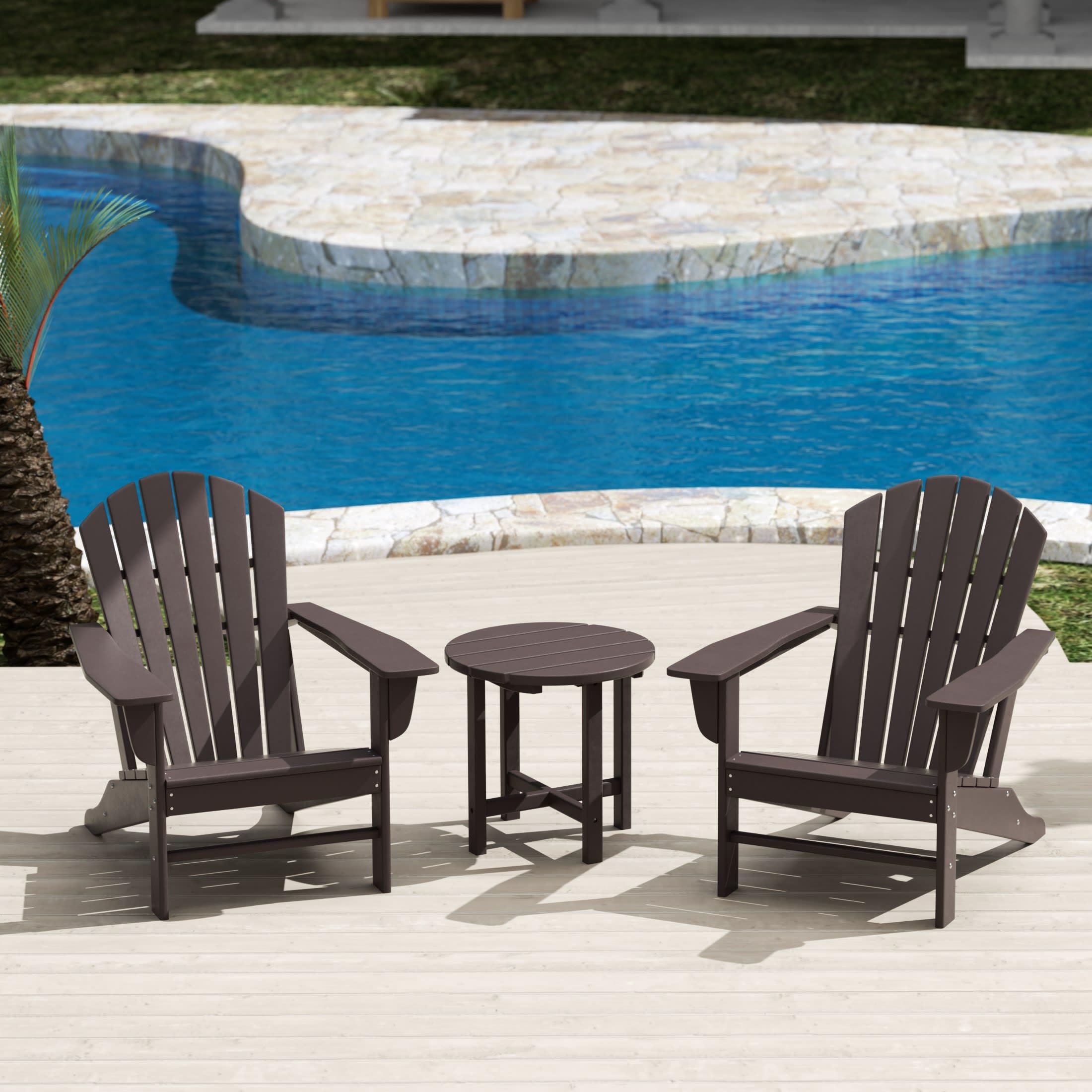 WestinTrends Dylan Dylan 3-Piece Outdoor Adirondack Chair with Side Table Set Dark Brown