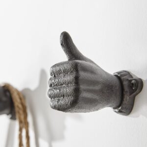 Danya B. "Thumbs up & Pointing Finger Dark Brown Cast Iron Wall Mount Hook Set (Set of 2), Entryway Hooks or Unique Room Decor for Hanging Coats, Purses, Scarves, or Keys