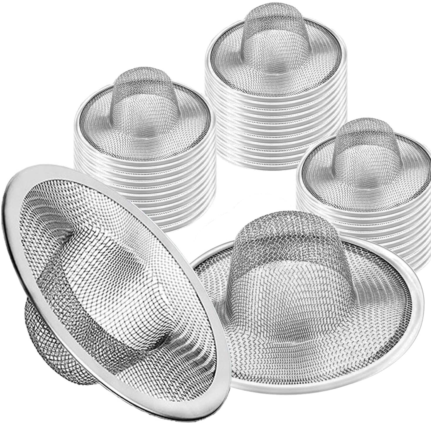 40pcs Heavy Duty Stainless Steel Slop Basket Filter Trap, 2.75" Top / 1" Mesh Metal Sink Strainer,Perfect for Kitchen Sink/Bathroom Bathtub Wash basin Floor drain balcony Drain Hole,Utility