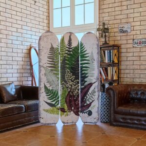 LANDCHY Black Forest Style Room Divider Screen Wood Privacy Screens Fern Leaf Painting 3-Panel Foldable Portable Room Separating Divider Partitions and Dividers Freestanding Home Decor 71'' Tall