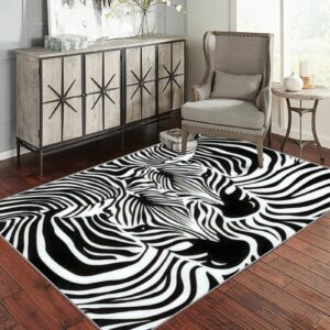 Zebra Couple Black and White Animal Skin Print Texture Non Slip Area Rug Mat Pad Runner Rugs Doormat Entry Rug Indoor Outdoor Living Room Bedroom Modern Home Decor