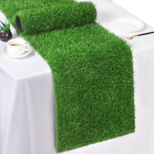 turstin artificial grass table runners 14 x 48 inch green grass tabletop synthetic grass carpet rug table decorations for spring summer, wedding, birthday party decor