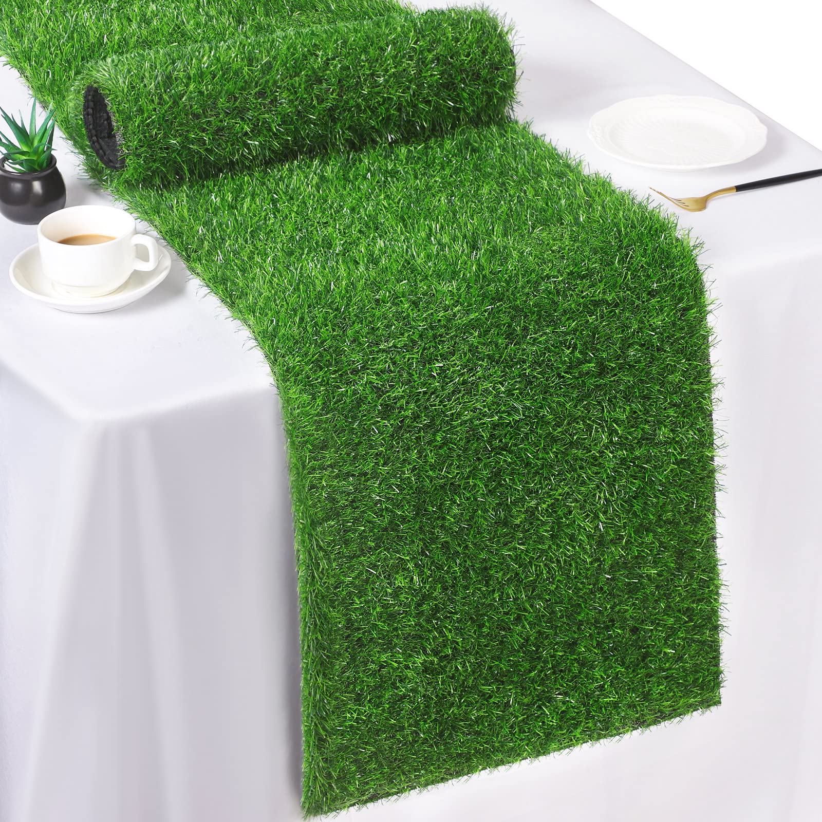 TURSTIN Artificial Grass Table Runners 14 x 48 Inch Green Grass Tabletop Synthetic Grass Carpet Rug Table Decorations for Spring Summer, Wedding, Birthday Party Decor