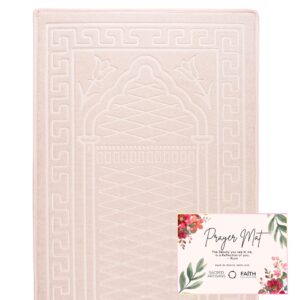 sacred artisans prayer mat, powder pink, padded with thick, soft, luxury foam - prayer rug, muslim prayer rug, islamic prayer rug, prayer matt - travel & gift ready for ramadan & eid