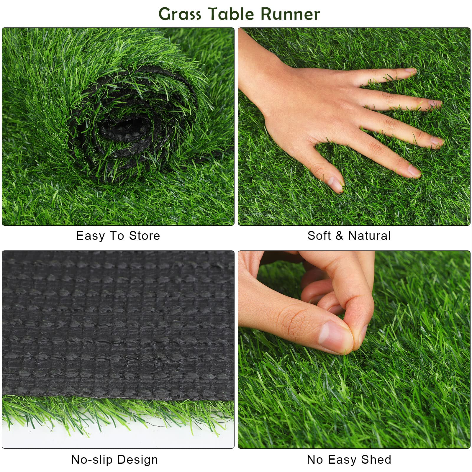 TURSTIN Artificial Grass Table Runners 14 x 48 Inch Green Grass Tabletop Synthetic Grass Carpet Rug Table Decorations for Spring Summer, Wedding, Birthday Party Decor