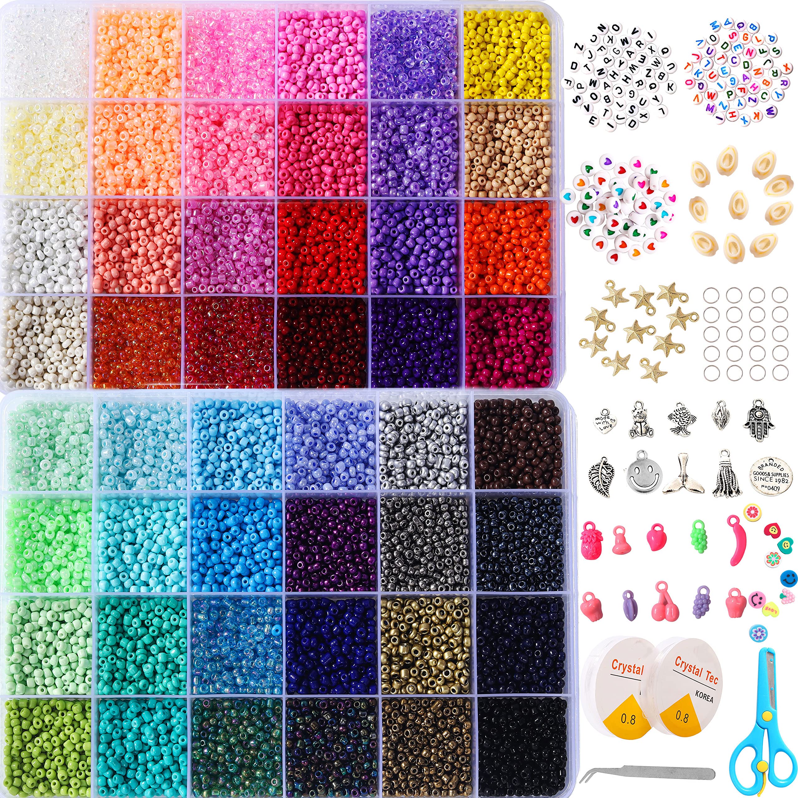 YITOHOP 8800+pcs 4mm 12/0 48 Colors Glass Seed Beads, Charms Bracelet Jewelry Making Beads Kit Gifts for Teen Girls Crafts for Girls Ages 8-12 Christmas Holiday Gifts