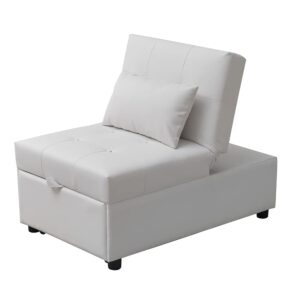 Kings Brand Furniture - Multi-Function Ottoman, Sofa Bed Sleeper, Convertible Chair, White