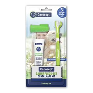 canosept dog dental care kit (3 pieces) - dog toothbrush and toothpaste - dog toothbrush finger - dog teeth cleaning products - plaque remover for dogs teeth - dog breath freshener