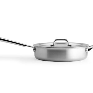 Misen 3 QT Stainless Steel Sauté Pan with Lid - Deep Frying Pan - Large 5-Ply Steel Cooking Pan