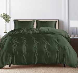 linenwalas tencel lyocell duvet cover set with deep pocket fitted sheet, viscose made from eucalyptus soft, lightweight and breathable complete bedding set (avocado green, king)