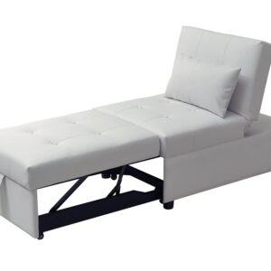 Kings Brand Furniture - Multi-Function Ottoman, Sofa Bed Sleeper, Convertible Chair, White