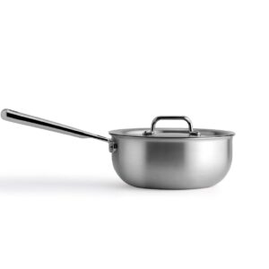 Misen 2 QT Stainless Steel Saucier Pan with Lid - 5-Ply Steel Sauce Pan