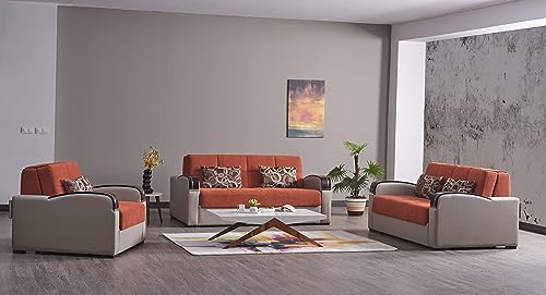 Ottomanson 66" Pull out Loveseat with Storage, Firm, Fabric, 450 lbs Capacity, Loveseat Sleeper, Futon Love Seat for Living Room or Home Office Convertible Small Sofa, Slumber, Orange