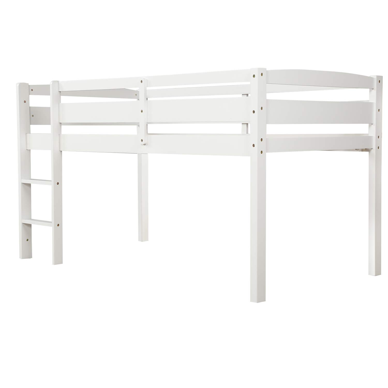 CITYLIGHT Twin Low Loft Bed, Junior White Wood Loft Bed with Ladder, MDF & Pine Frame, 200LBS Capacity, No Box Spring Needed