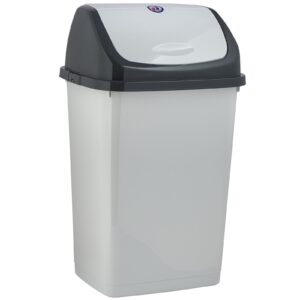 superio kitchen trash can 13 gallon with swing lid, plastic tall garbage can outdoor and indoor, large 52 qt recycle bin and waste basket for home, office, garage, patio, restaraunt (smoke)