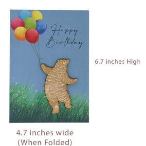 Woodland Mail Happy Bear Birthday Card with Wooden Bear Keepsake on the Front