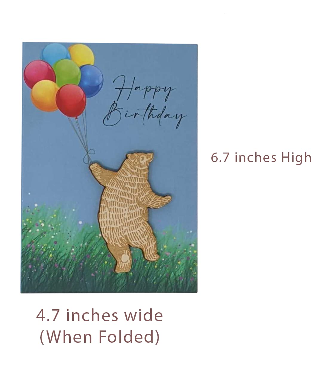 Woodland Mail Happy Bear Birthday Card with Wooden Bear Keepsake on the Front