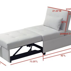 Kings Brand Furniture - Multi-Function Ottoman, Sofa Bed Sleeper, Convertible Chair, White