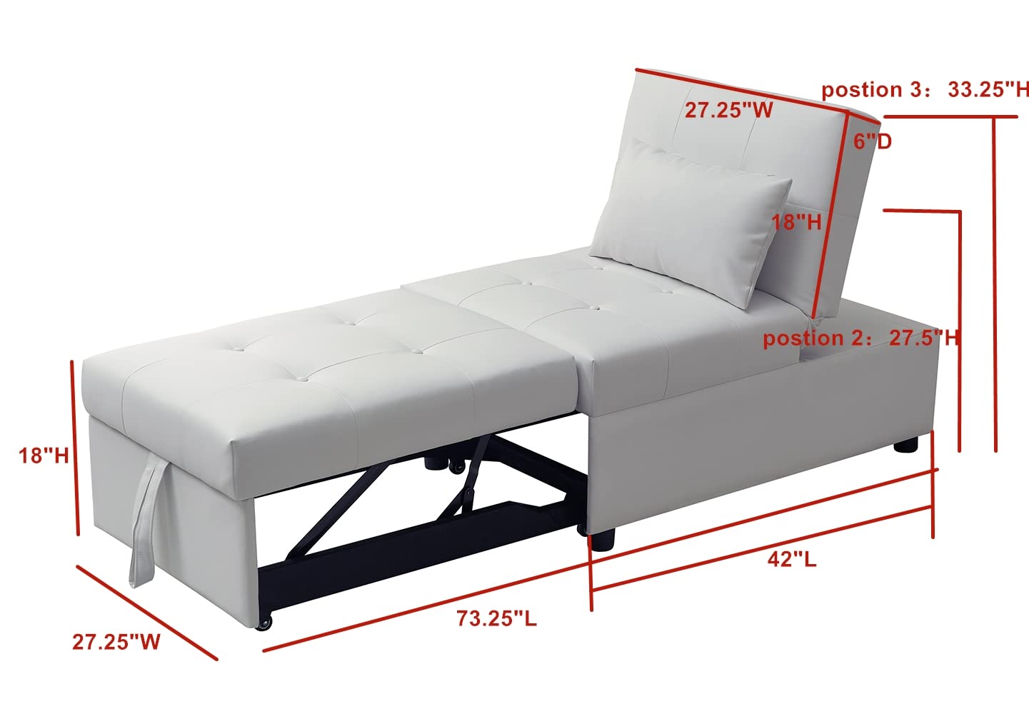 Kings Brand Furniture - Multi-Function Ottoman, Sofa Bed Sleeper, Convertible Chair, White